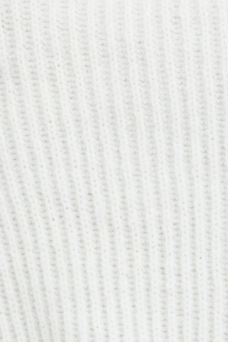White Knit Jumper Round Neck Long Sleeve Crop