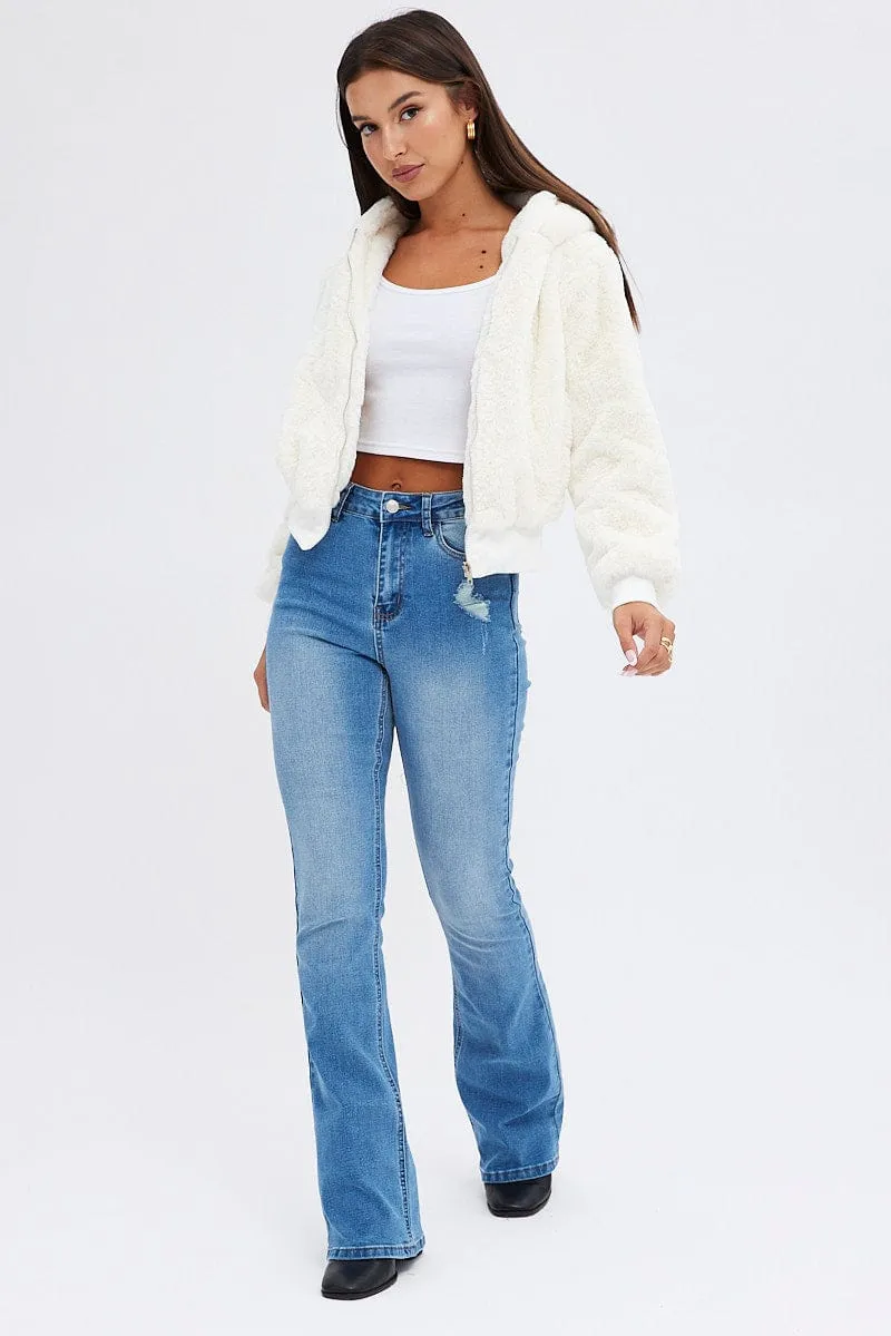 White Soft Jacket Long Sleeves Hoodie