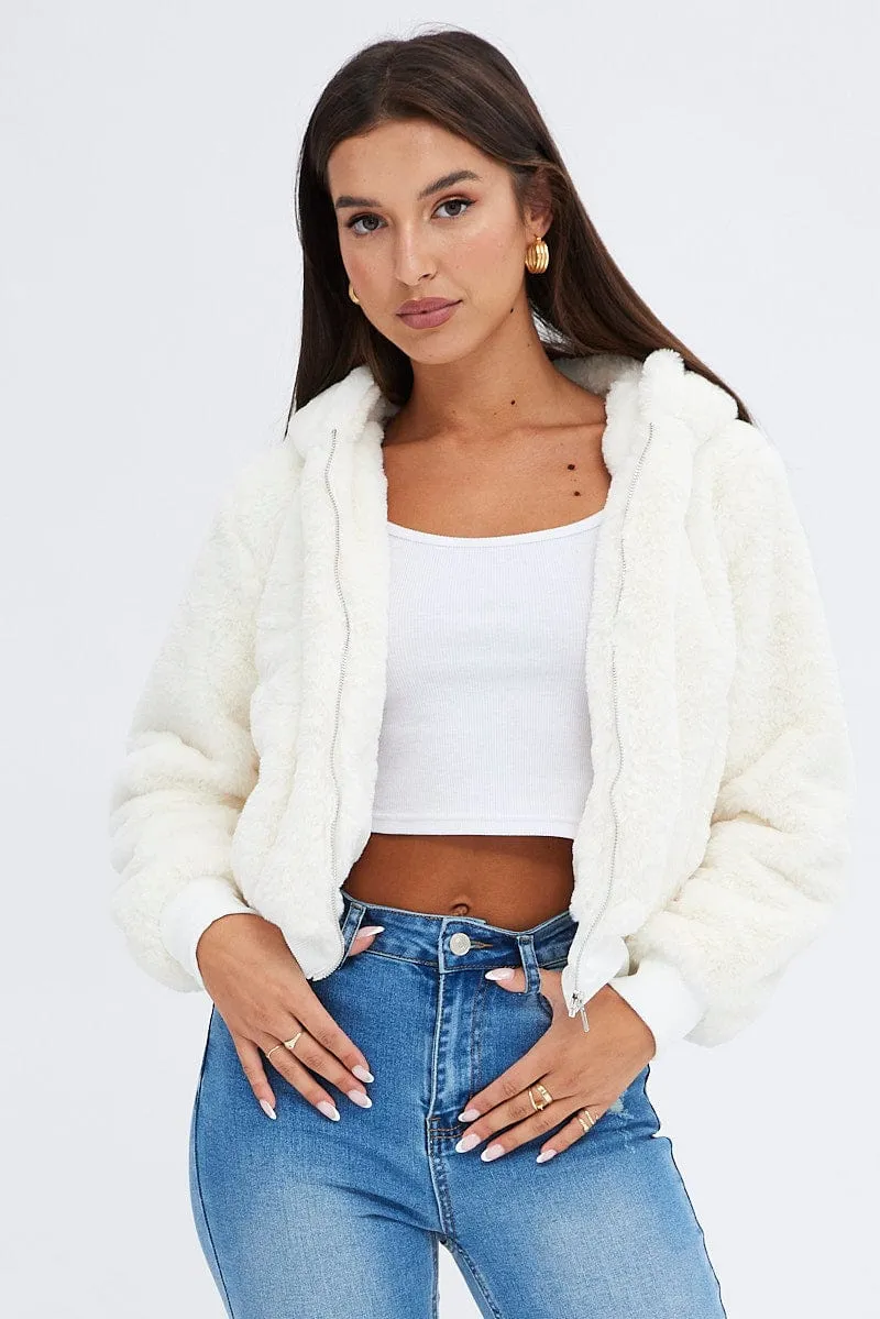 White Soft Jacket Long Sleeves Hoodie