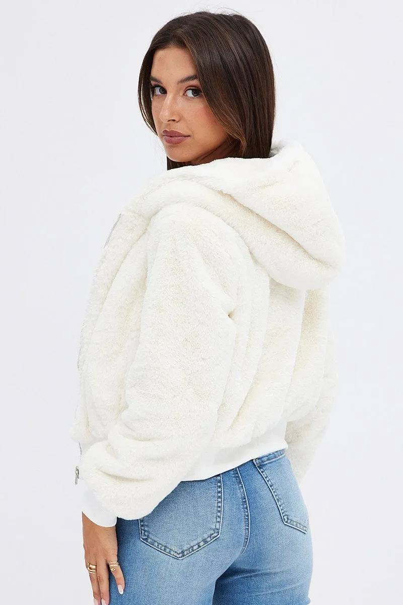 White Soft Jacket Long Sleeves Hoodie