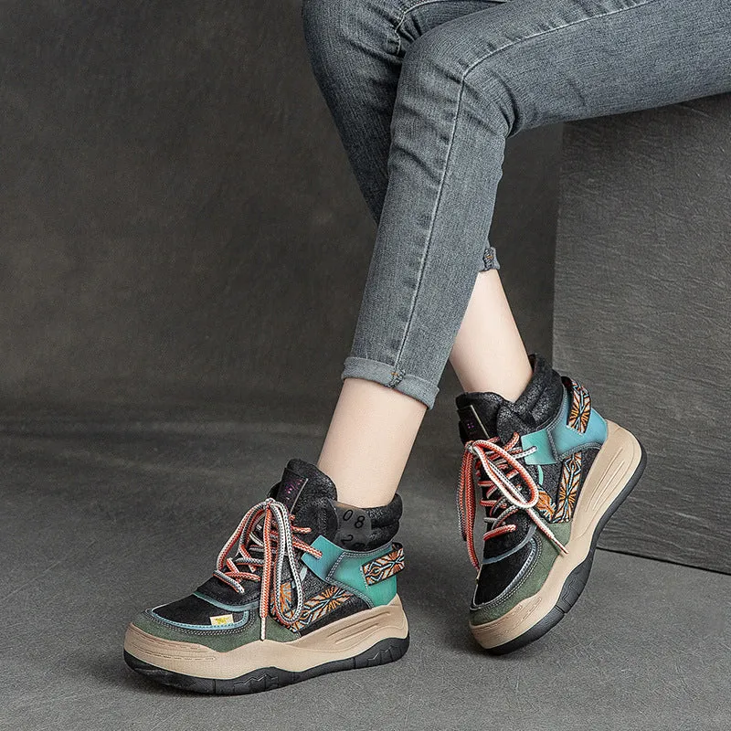 Women Autumn Fashion Color Matching Leather Boots