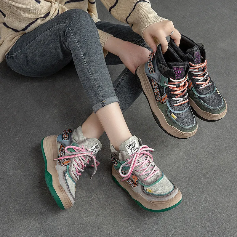 Women Autumn Fashion Color Matching Leather Boots