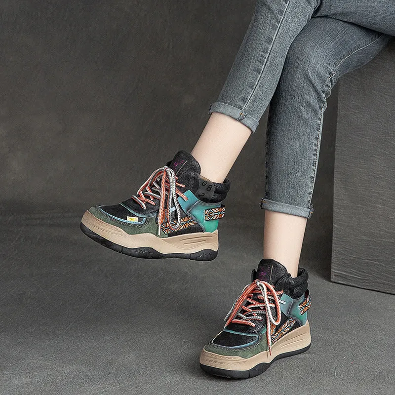 Women Autumn Fashion Color Matching Leather Boots