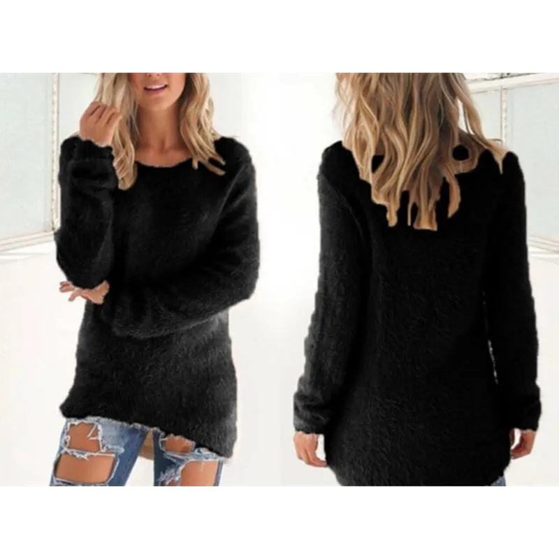 Women crew neck solid color long sleeve pullover sweater