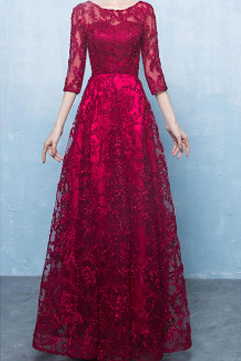 Women Round Neck Long Sleeve Maxi Dress - C937TCD