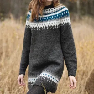 Women's Fall Winter Fashion Long Woolen Sweater Dress