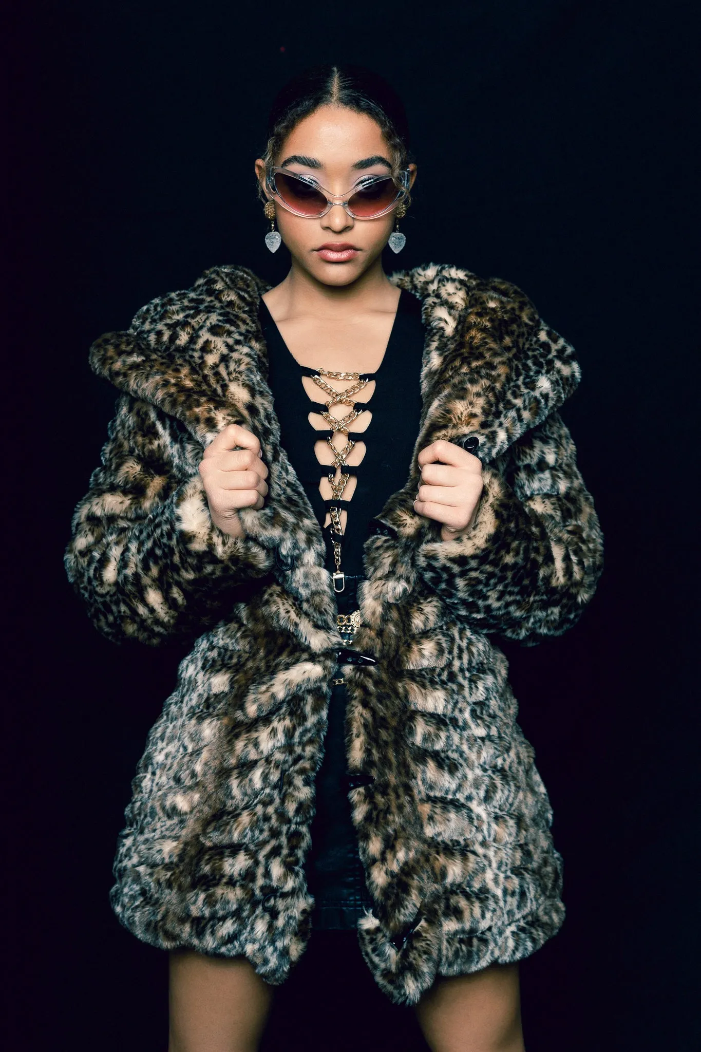 Women's Short Desert Warrior Coat in "Cheetah" Chinchilla