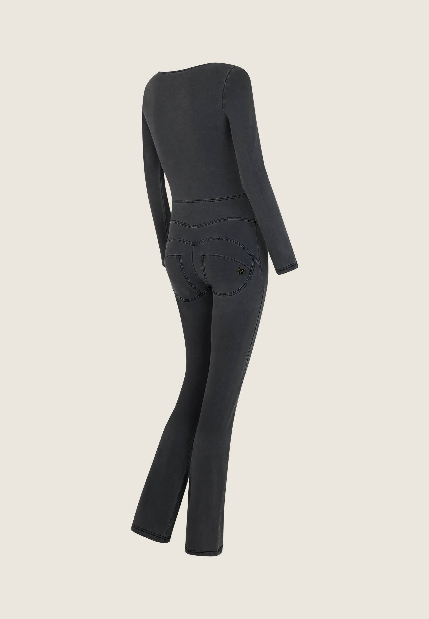 (WRUP19HF470-J125N) Sleeveless Dungaree Medium Grey Denim-Black seams