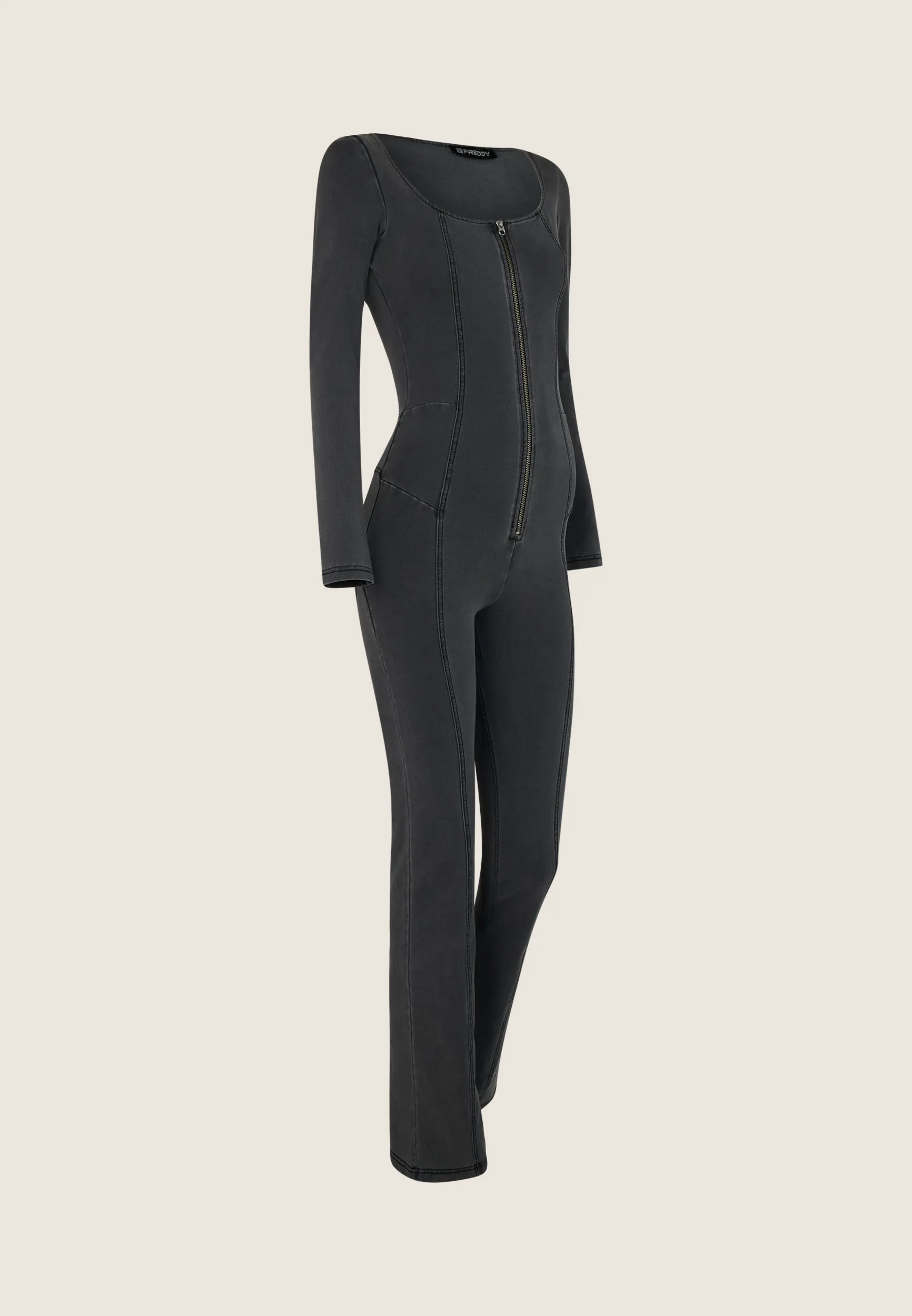 (WRUP19HF470-J125N) Sleeveless Dungaree Medium Grey Denim-Black seams