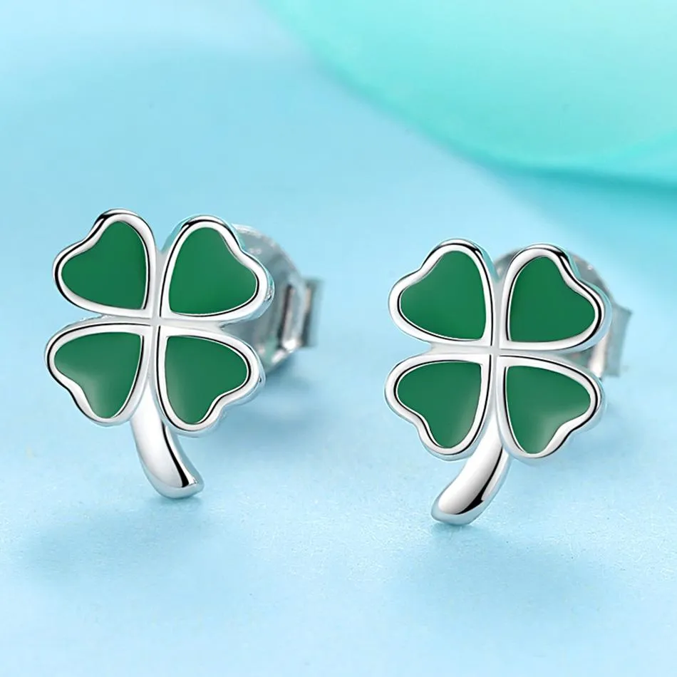 YE3203 925 Sterling Silver Lucky Clover Stud Earrings