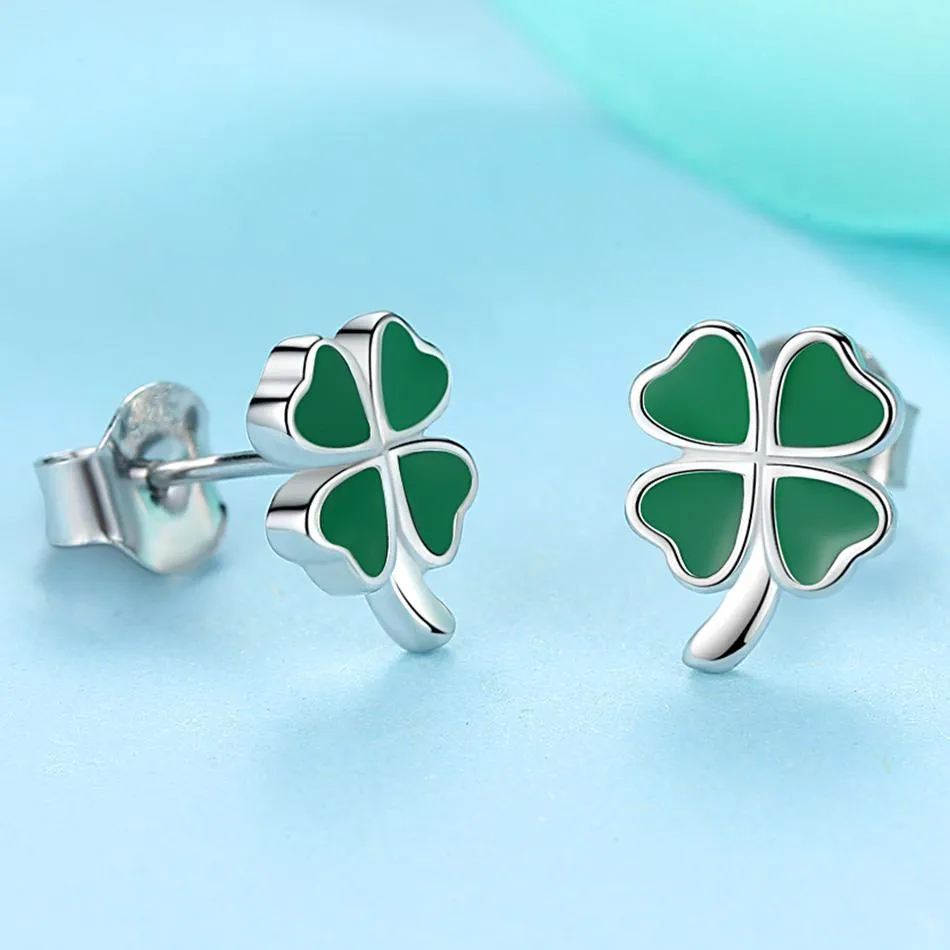 YE3203 925 Sterling Silver Lucky Clover Stud Earrings