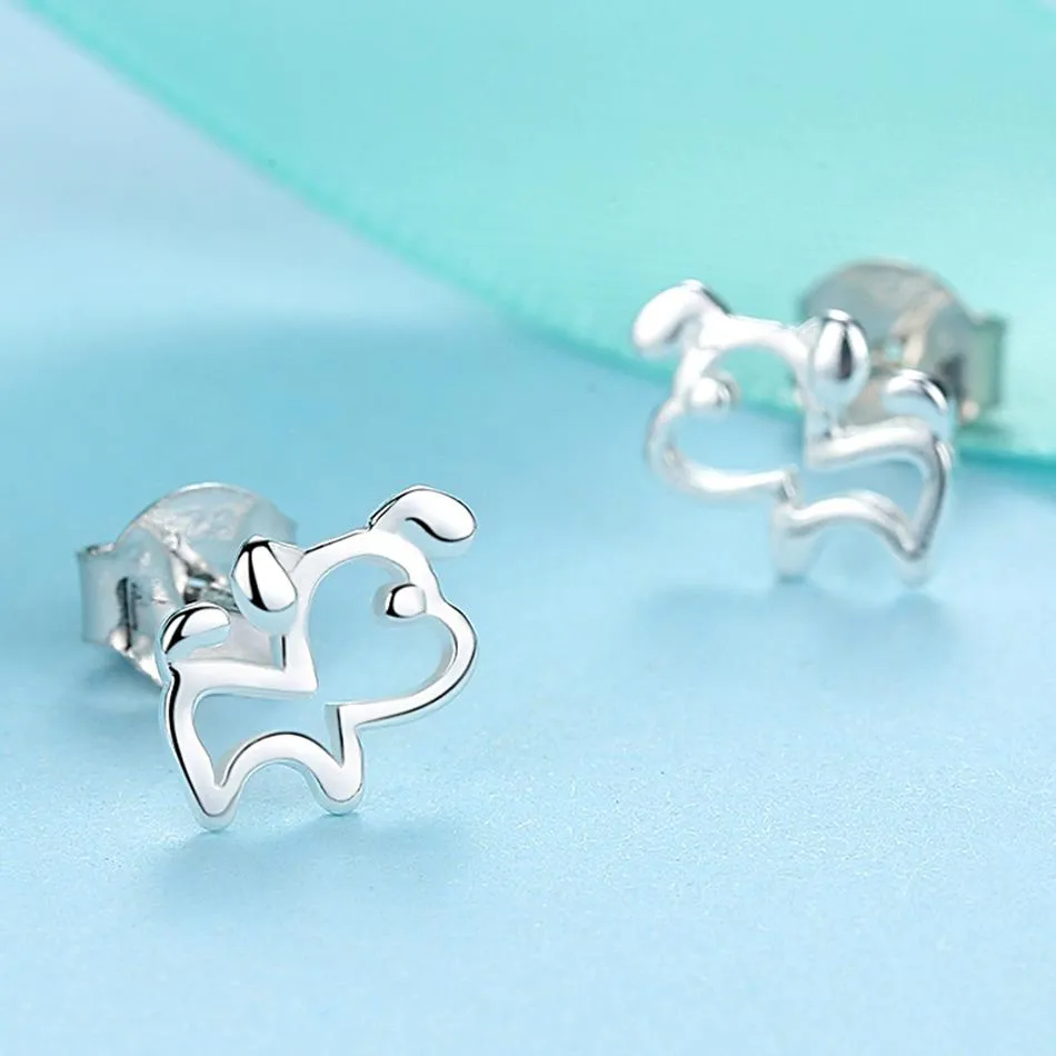 YE3209 925 Sterling Silver Silver Lovely Dog Earrings