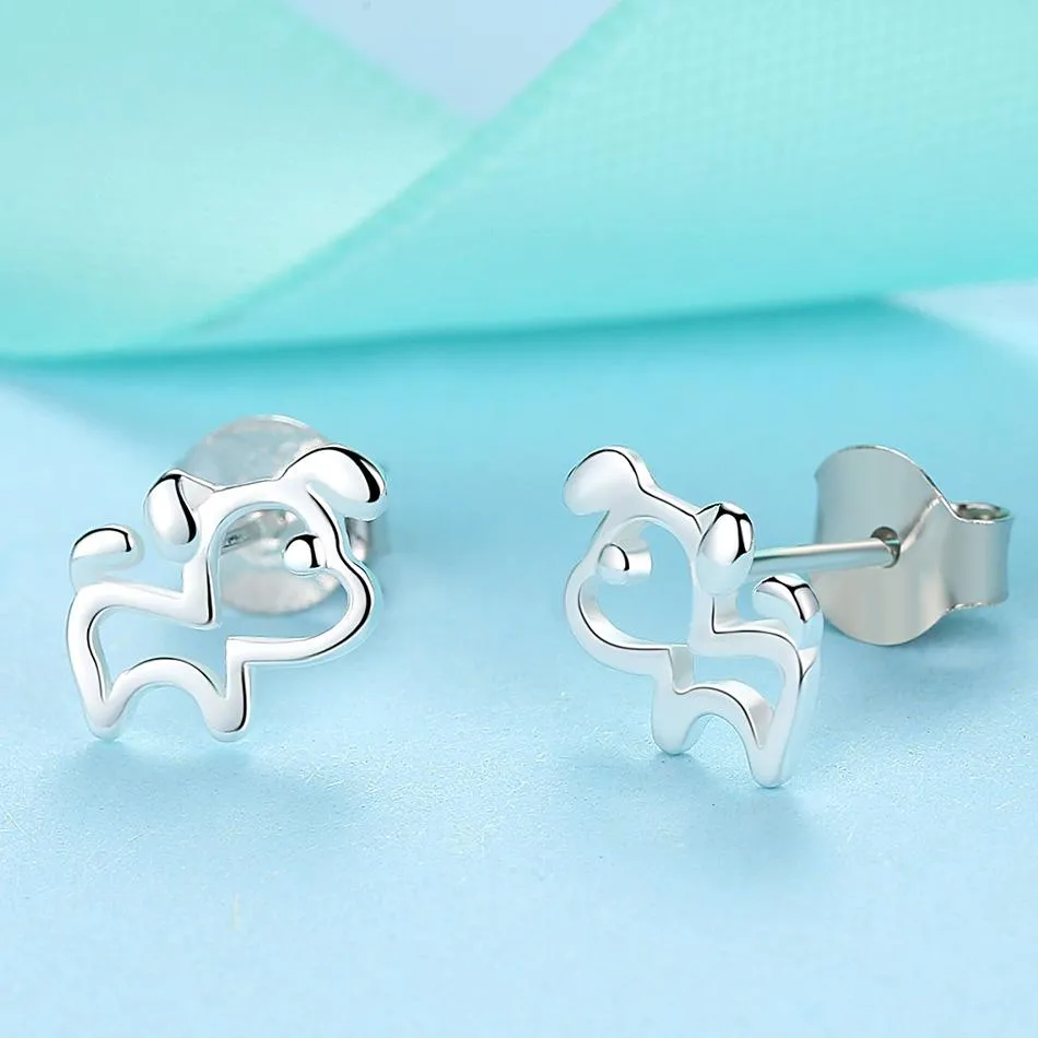 YE3209 925 Sterling Silver Silver Lovely Dog Earrings