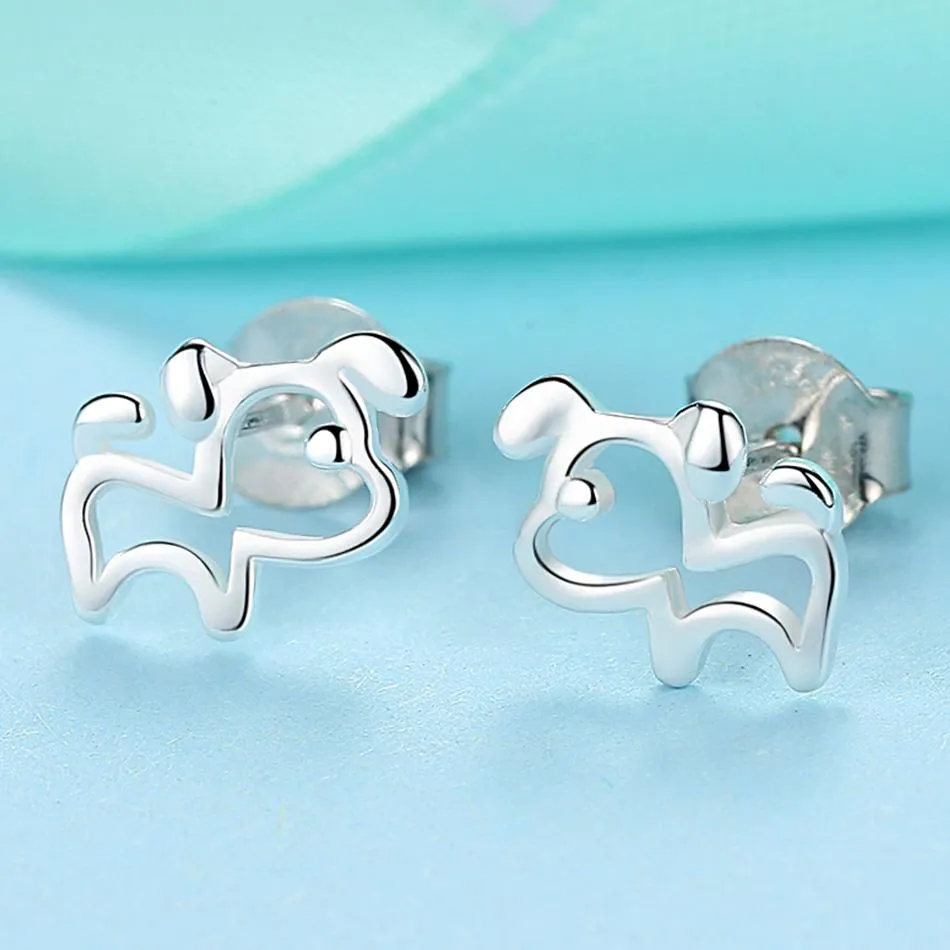 YE3209 925 Sterling Silver Silver Lovely Dog Earrings